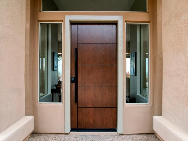 newly installed wood front door